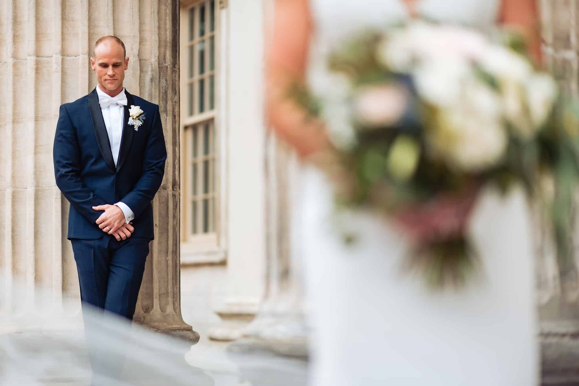 groom's first look of the bride