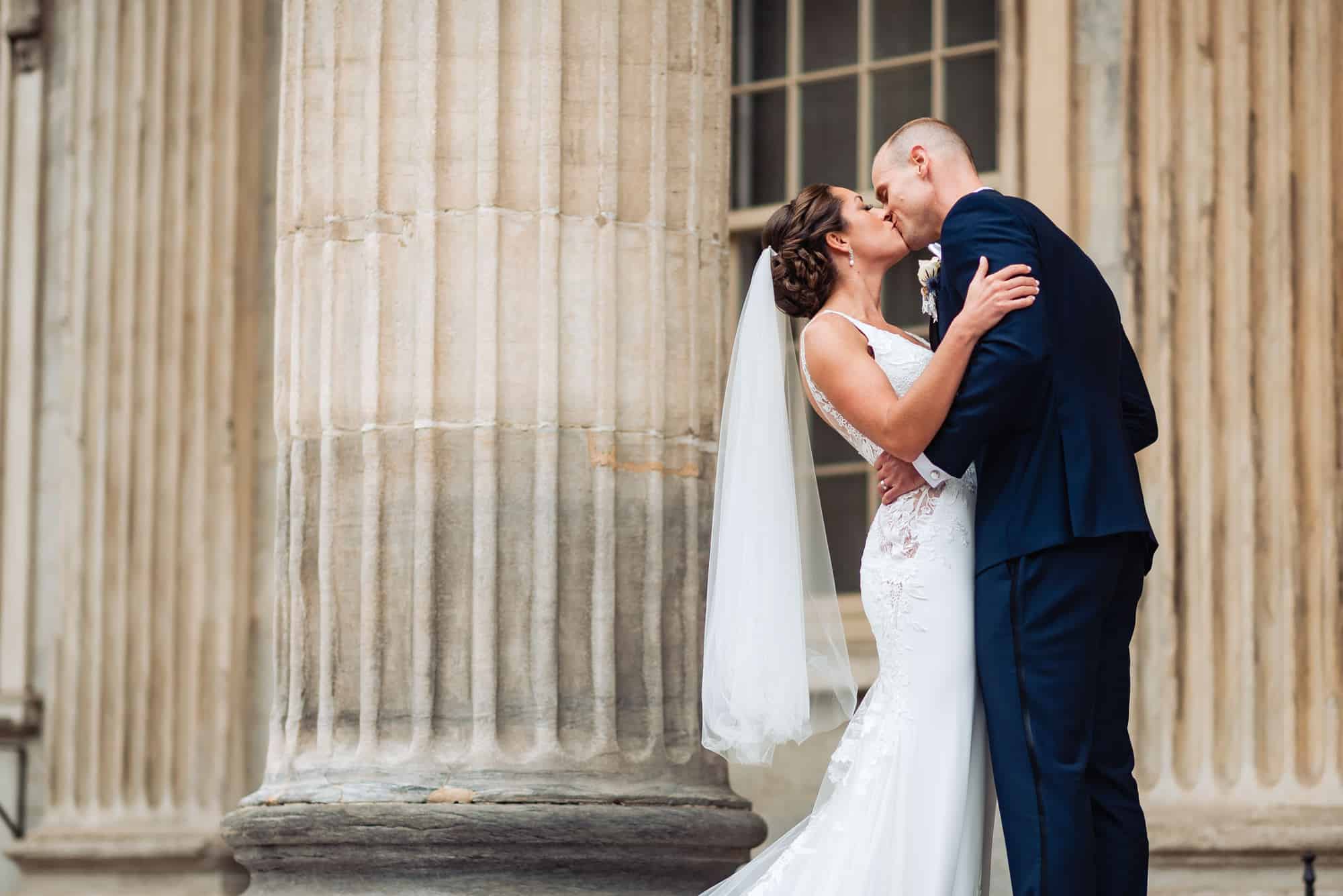 bride and groom kissing