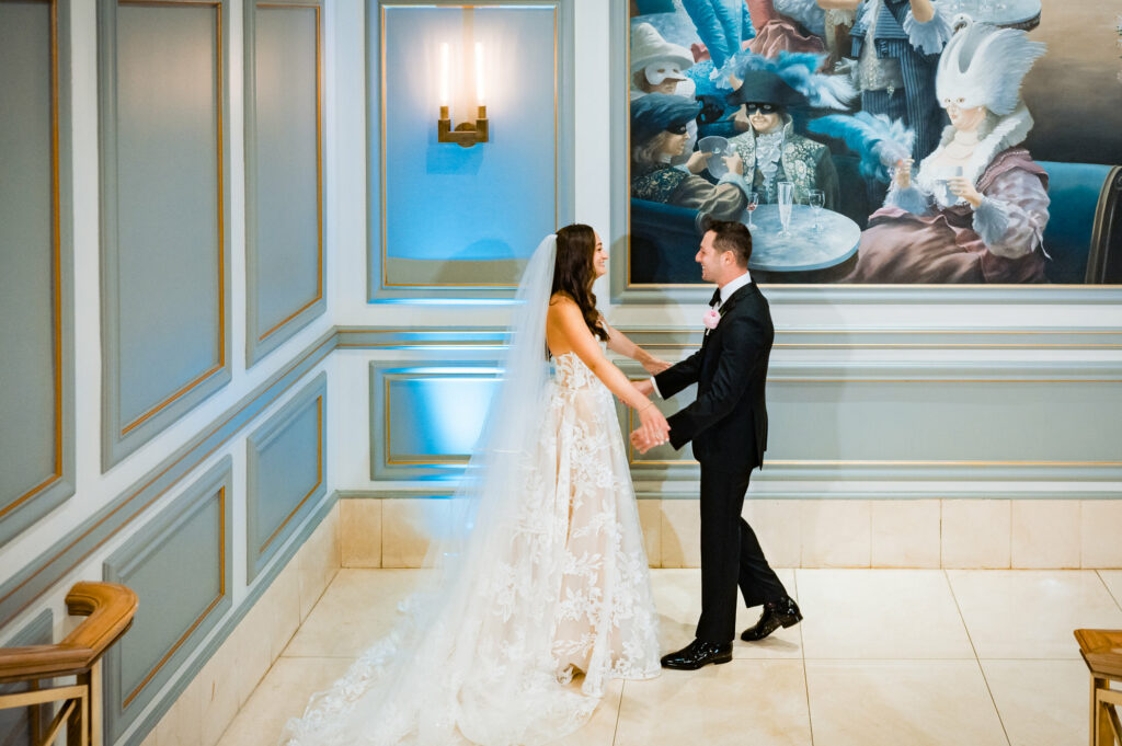 bride and groom meeting for the first look