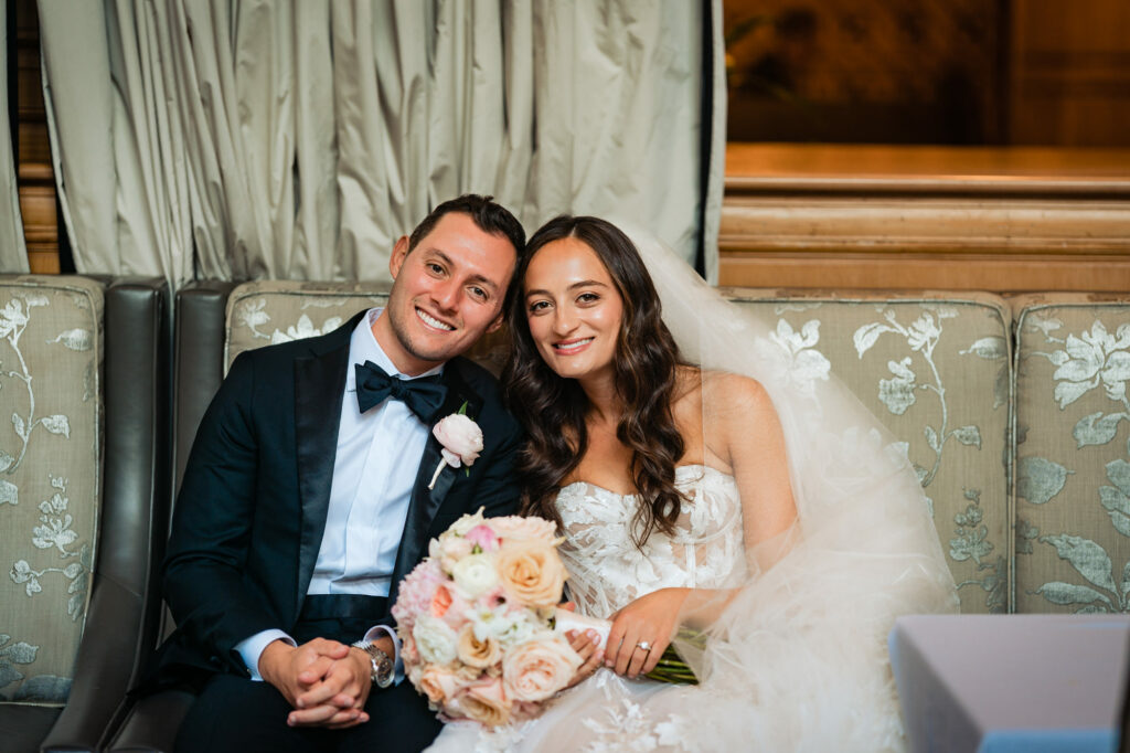 couple are all smiles before their wedding ceremony at the rittenhouse hotel
