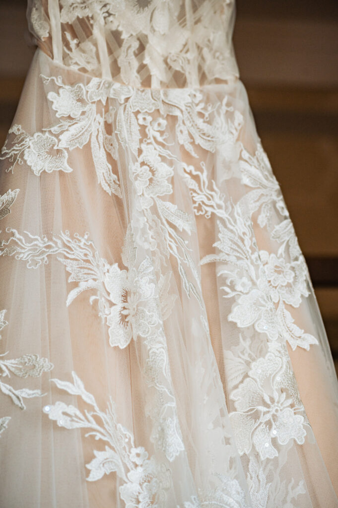closed shot of the bridal gown's hemline
