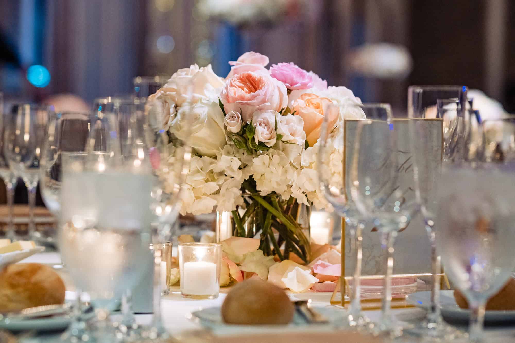 flower set up of the wedding reception at the rittenhouse hotel