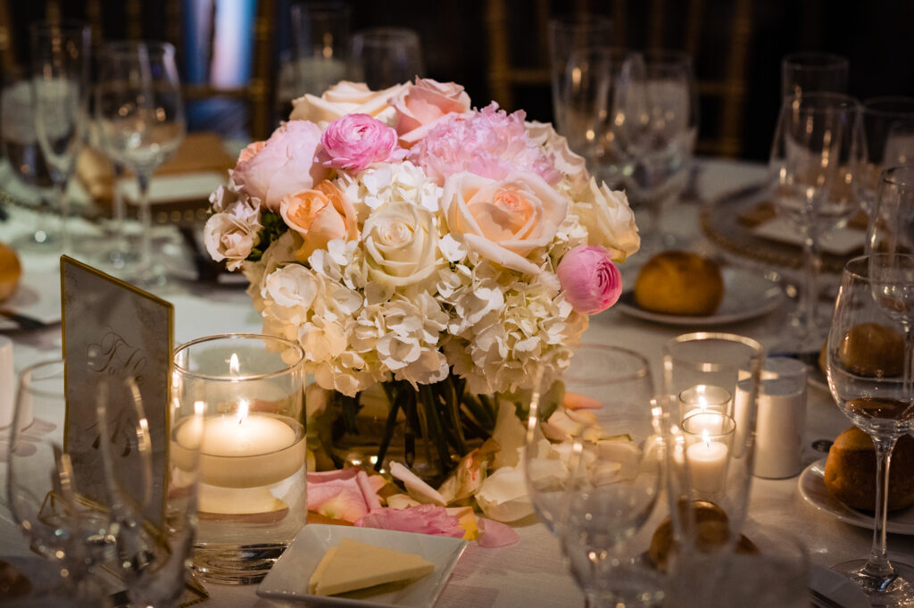 flower set up of the wedding reception at the rittenhouse hotel