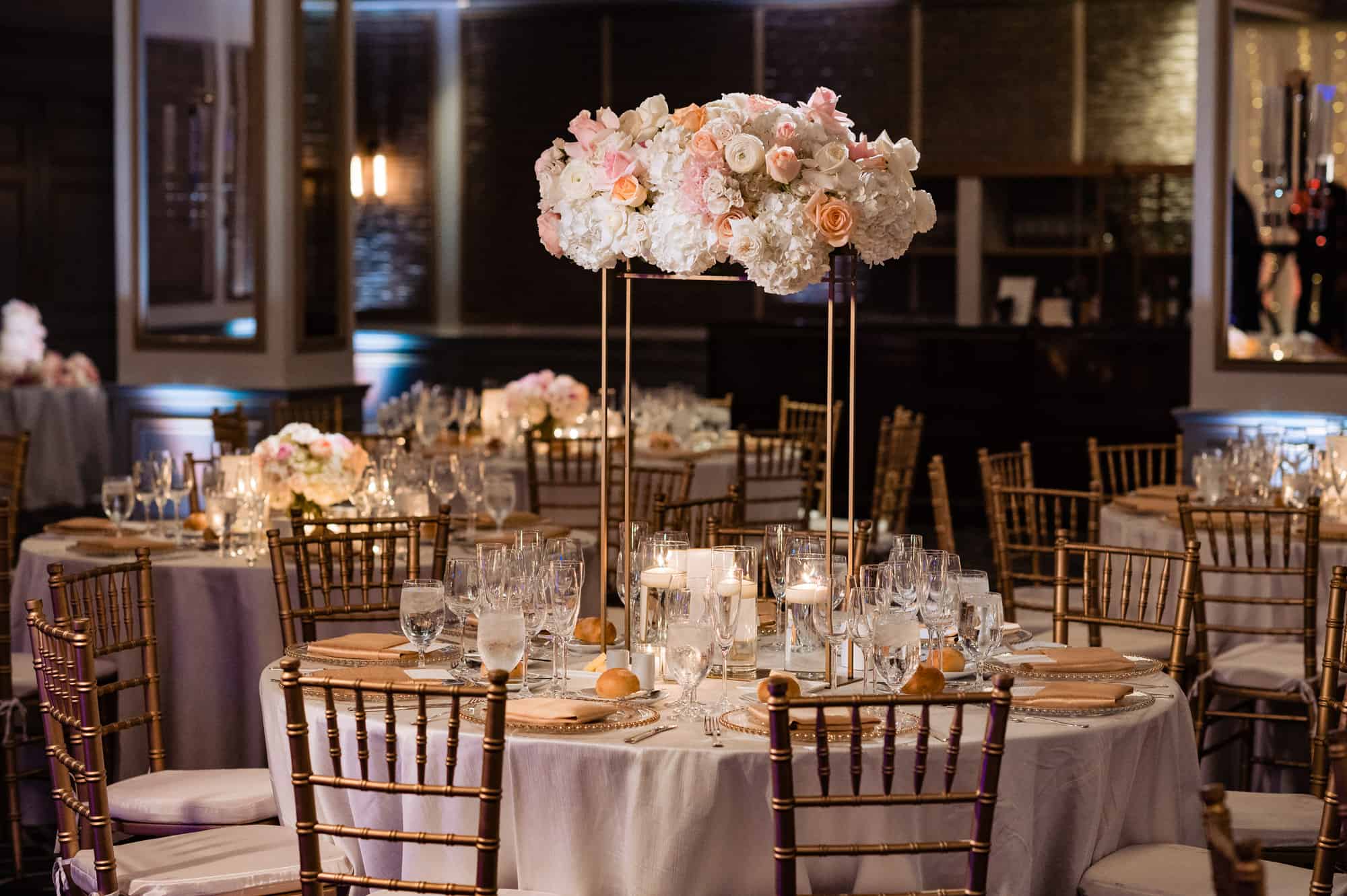 table set up of the wedding reception at the rittenhouse hotel