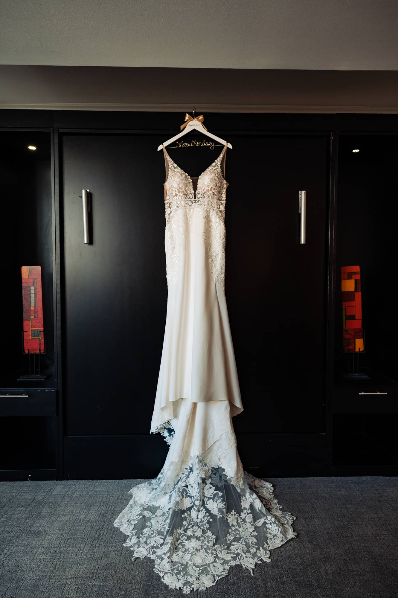 wedding gown with lace covering