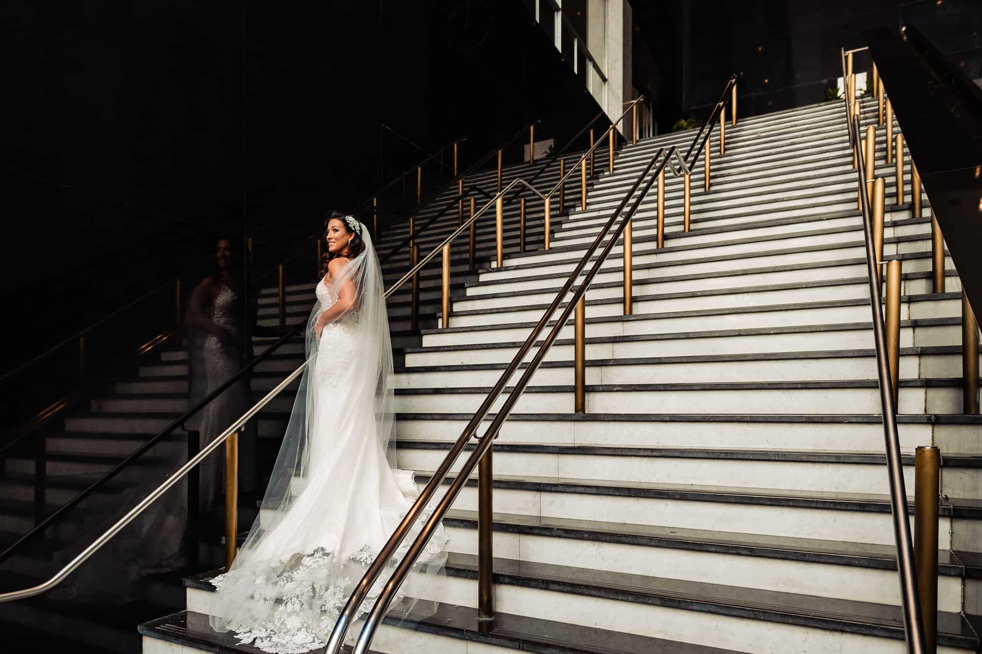 the bridal portrait at the white stairway