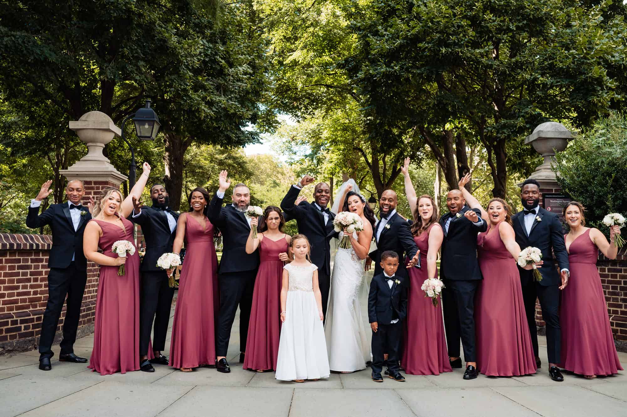 the bridal party in their wacky pose