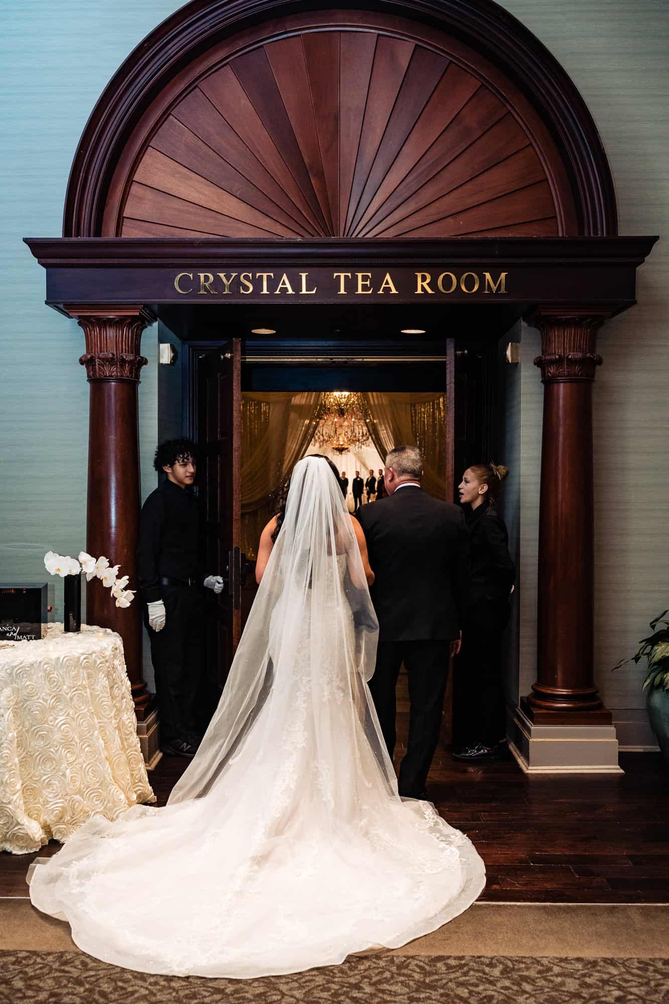 bride and her father getting ready for the wedding entrance