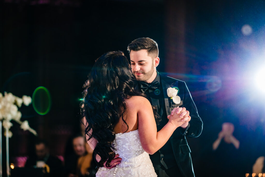 the newlyweds in their first dance as husband and wife