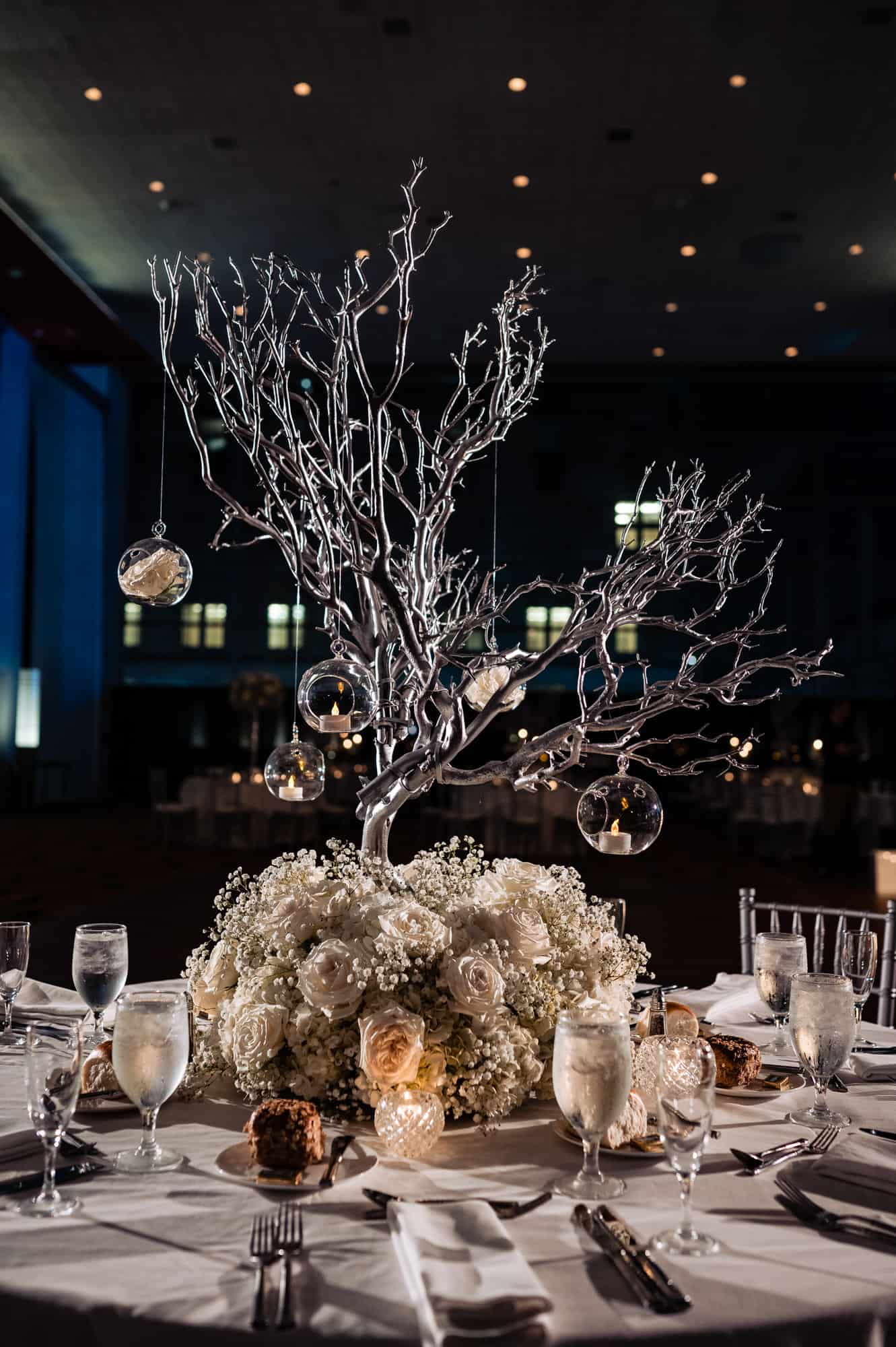 table decoration of a silver tree