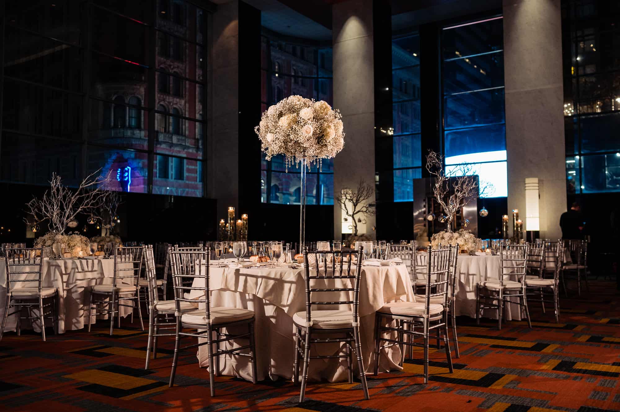 table arrangements in the wedding reception