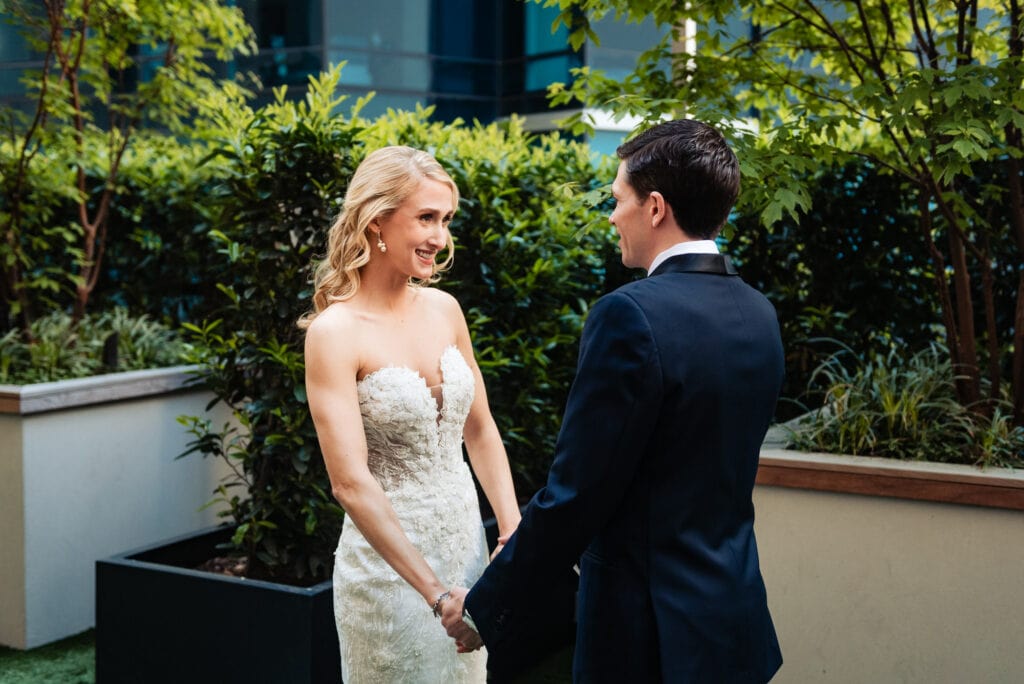 bride and groom's first look at each other