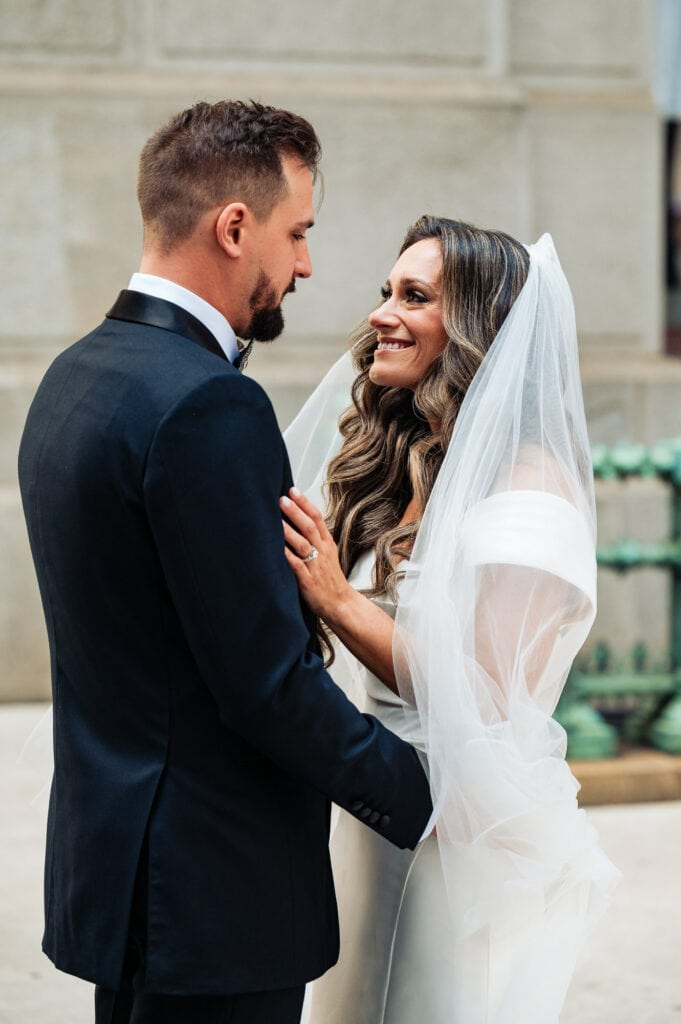 bride and groom's first look