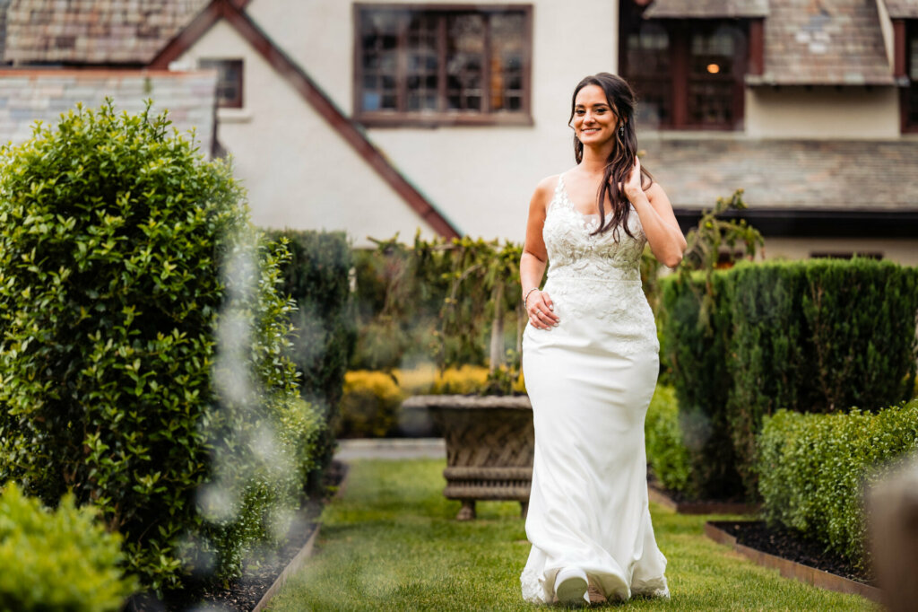 In a radiant close-up portrait, the bride shines with an inner glow