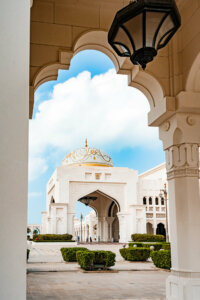 The facade of Presidential Palace (Qasr Al Watan), made from white granite
