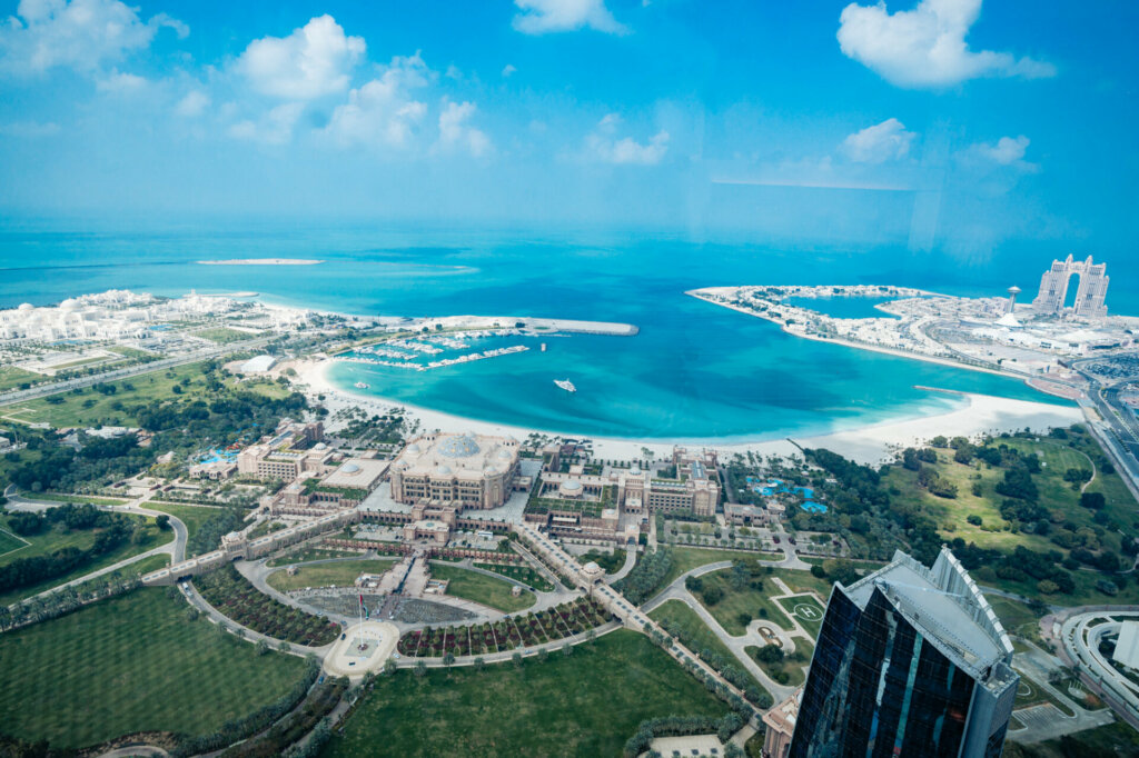 Impressive frontage of the Emirates Palace Hotel, a landmark of Abu Dhabi's skyline and hospitality