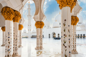 Architecture and column details of Shaikh Zayed Mosque in Abu Dhabi