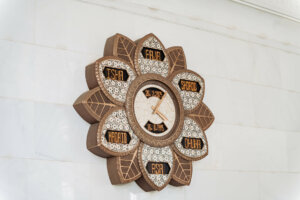 Sheikh Zayed Grand Mosque Clocks indicating prayer times, Abu Dhabi, United Arab Emirates