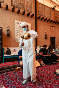 Guests are greeted with the traditional Arabic coffee and dates in the Dubai’s Al Fahidi District
