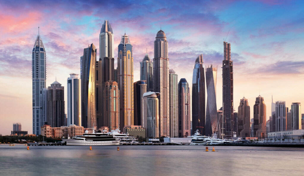 the skyscrapers in the Dubai Marina district