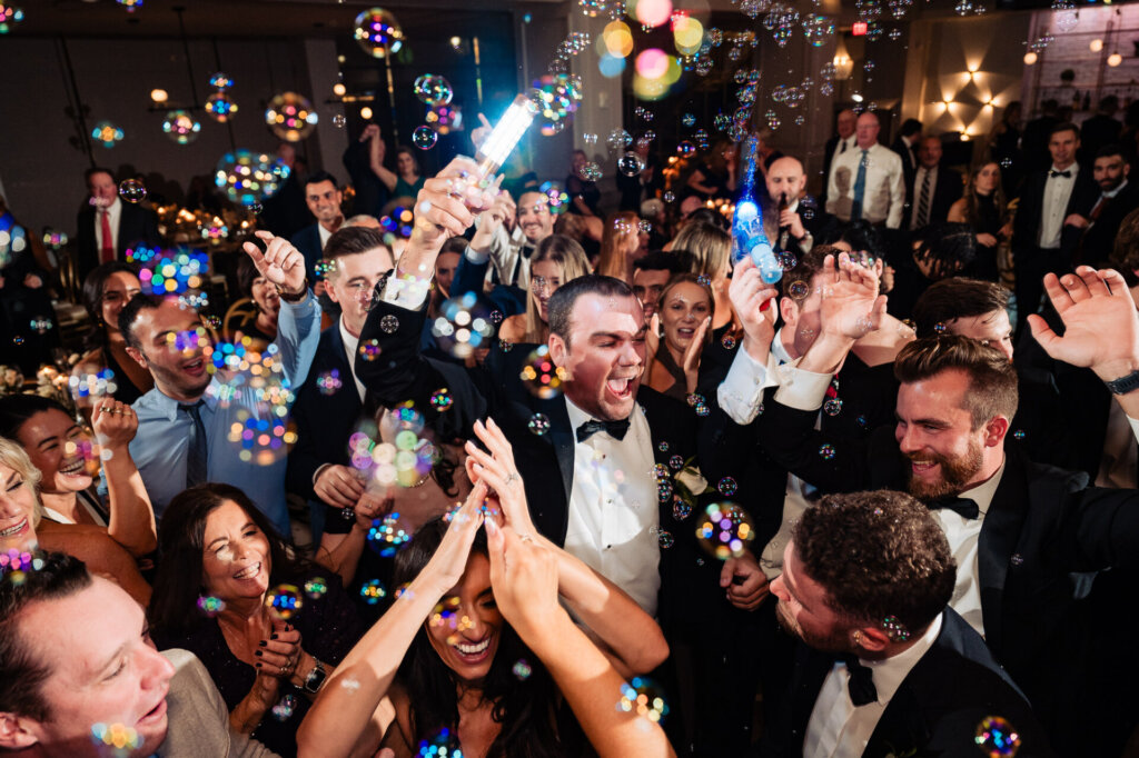 Everyone partying with bubbles on the air