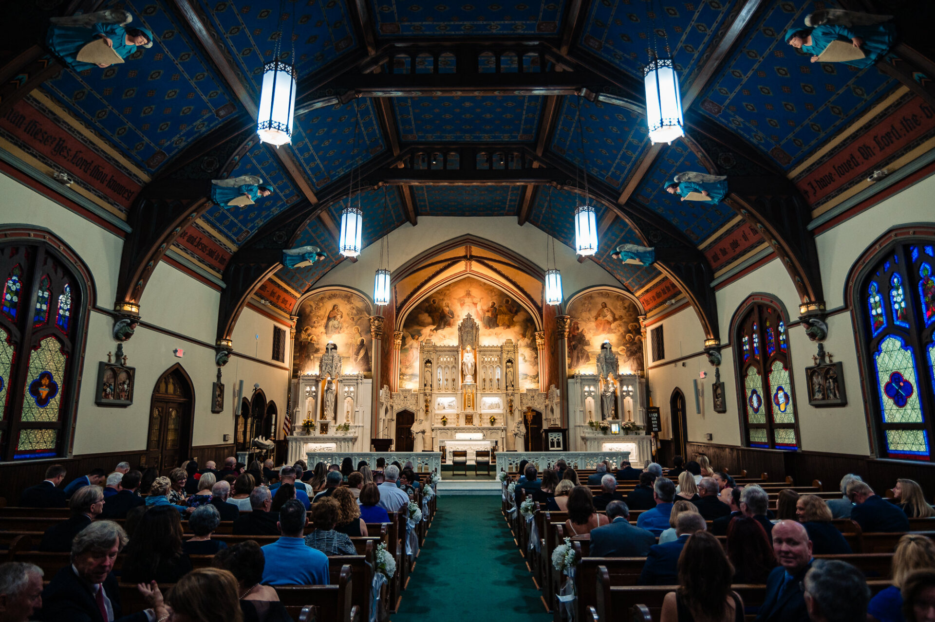 The blue and gold interior of the cathedral